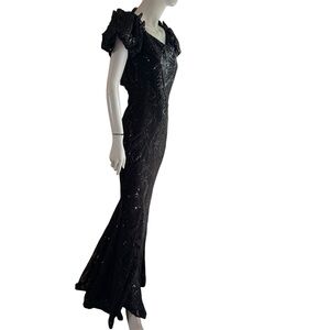 Nicole Bakti Black Seqins Puff Sleeve Mermaid Gown